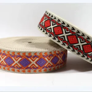 Jacquard Ethnic 50mm Polyester Webbing Multicolor X Pattern Webbing With Designer Logo Durable Customized Fabric