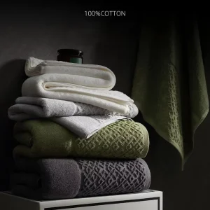 Jacquard Geometric Bath Towel Set 100% Cotton Diamond Weave Highly Absorbent Soft Terry Professional Grade for Hotel Spa
