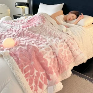 Jacquard Hollow Taffa Fleece Sherpa Blankets Throw Printed Double Layer Decorative Bed Cover for Home Decor Sofa Couch Travel