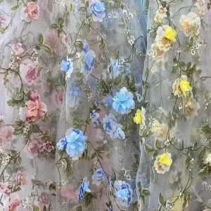 Jacquard Knitted Mesh Fabric 3D Organza Floral Voile Lace Embroidered Wedding Dress Accessories Breathable Quick Dry