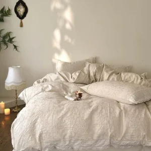 Jacquard Linen Retro Soft Breathable Bedding Set Cotton Linen Lace All Season Universal Luxury Bed Set