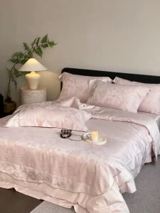 Jacquard Long-Staple Cotton 100% Cotton Solid Four-Piece Bed Sheet Set with Pillowcases Duvet Covers for Hotel Use Modern 500TC