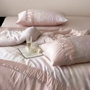 Jacquard Lyocell 4 Piece Bedding Set Floral Luxury Breathable Wrinkle Resistant Eco Friendly Home Textile