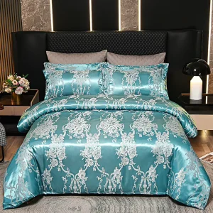 Jacquard Modern Comforter Set European Luxury Solid Taupe Satin Sheet Set Soft Lightweight Golden Bedding 4 Piece Home