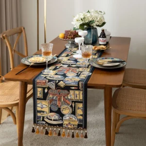 Jacquard Polyester Flower Tassels Table Runner Bohe Style Geometric Retro Style Luxury Table Runner