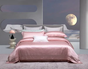 Jacquard Silk Tencel Bedding Set 4 Pcs Duvet Cover Bed Sheet 2 Pillowcases Soft Breathable Silver Blue Queen King Factory