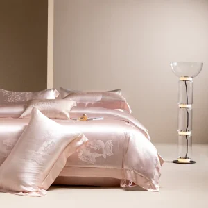 Jacquard Silk Tencel Bedding Set 4 Pcs Duvet Cover Bed Sheet 2 Pillowcases Soft Breathable Silver Blue Queen King Factory