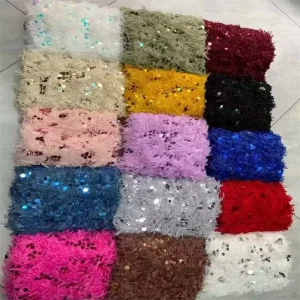 Jacquard Soft Fluffy Feather Embroidery with Sequins Design for Shoes Bags Upholstery and Home Textiles Accessories