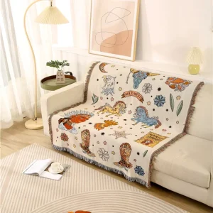 Jacquard Style Multi Functional Outdoor Camping Blanket Custom Embroidered Sofa Bed Picnic Mat for Decorative Purpose