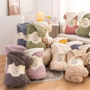 Jacquard Taffeta Fleece Polyester All-Season Double-layer Thickened Office Solid Color Blanket
