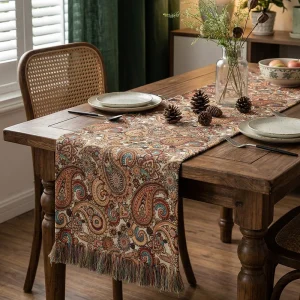 Jacquard Vintage Style Polyester Cotton Table Runner Contrasting Colors Waterproof Eco-Friendly for Festive Dining Tea Table Bed