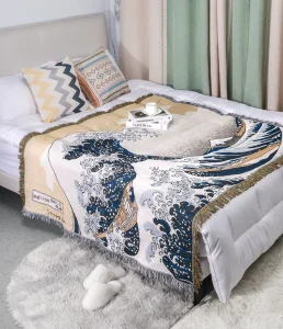 Jacquard Woven 100% Polyester Sea Wave Pattern Blanket Quilted Camping Blanket with Simple Style