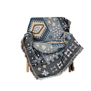 Jacquard Woven Boho Throw Blanket Polyester Cotton Blend Fade Resistant All Season Farmhouse Decor Soft Cozy Bed Sofa Camping
