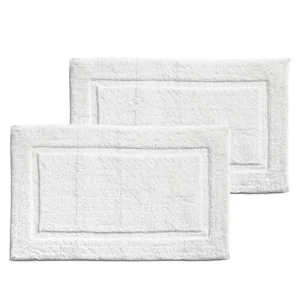 Jacquard Woven Cotton Thickened Bath Mat Quick Dry Custom Logo Embroidery Non Slip White for Hotel SPA Bathroom