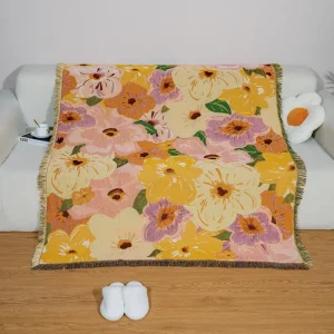 Jacquard Woven Flower Design Custom Tapestry Sofa Blanket