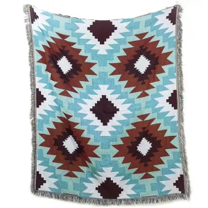 Jacquard Woven Polyester Tassel Geometric Pattern Design Throw Blanket for Airplanes