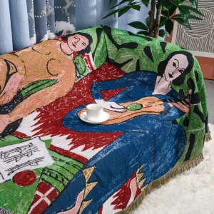Jacquard Woven Tapestry Women’s Character Quilted Flannel Blanket Multifunctional Office Camping Simple Modern Four Seasons