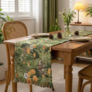 Jacquard Woven Tassel Edge Vintage Style Scenic Pattern Polyester Cotton Waterproof Eco Friendly Customizable Table Runner