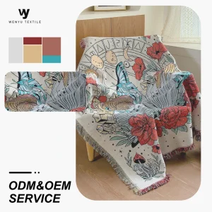 Jacquard Woven Throw Blanket for Couch with Vintage Tarot & Floral Print Custom Polyester Cotton Tapestry for Home Decor