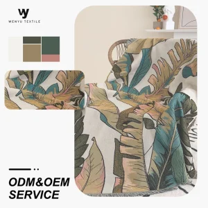 Jacquard Woven Throw Blanket for Sofa Bed with Tropical Leaves Print Polyester Cotton Vintage Tapestry Custom Home Decor