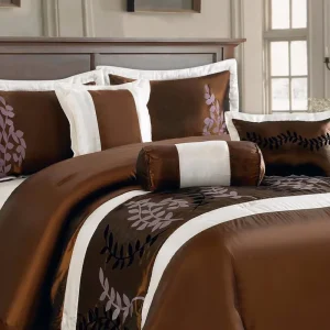 Jacquard Woven Yarn Dyed 100% Polyester Full Size Bedding Comforter Sets 7 Pcs Solid Plain Fashion Style