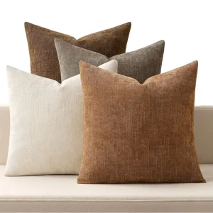 Japanese Minimalist Style Solid Color Portable Washable Stain Resistant Anti static Throw Pillow Covers Sleek Brown Textured