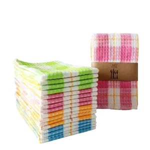 Japanese Style 100% Cotton Dishcloth Plaid Pattern Oil Proof Rectangle Home Kitchen Towel 4 Sets