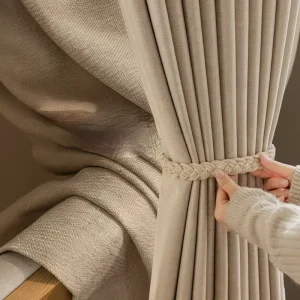 Japanese Style Log Style Curtain Shading Bedroom Advanced Sense Living Room Thickened Cotton Linen Milk Tea Color