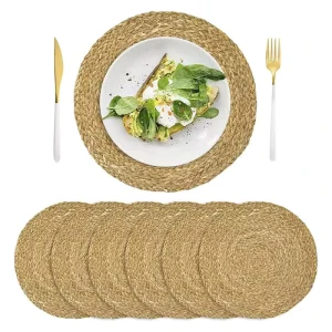 Japanese Style Natural Bamboo Placemat Handwoven Boho Braid Wicker Straw Place Mat for Dining Wedding Home and Holiday