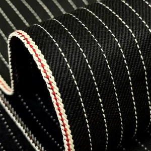 Japanese Style Vintage 13oz 100% Cotton Woven Selvedge Yarn Dyed Heavyweight Denim Fabric Black Color Wabash Pinstriped Boys