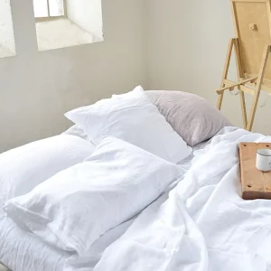 Japanese style Pure Linen 4-Piece Bedding Set, Ins-style Solid White, Enzyme Washed, Custom Available