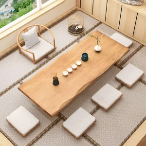 Japanese-style Solid Wood Coffee Table with Chair Combination Customizable Assembly Required for Balcony and Tea Room Use