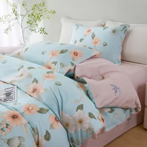 Jenny 100% Cotton Bright Modern Floral 4-Piece Duvet Cover Set Super King Size Breathable Wrinkle-resistant All-Season