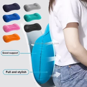 Joyee Press Auto Inflatable Lumbar Support Cushion Flocked Inflatable Back Waist Pillow for Car Office Chair Travel Camping