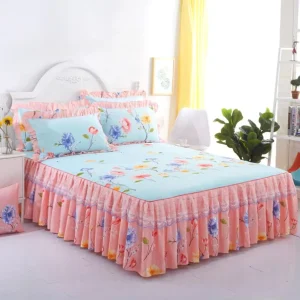 K1106 Printed Solid Bedding Sets Home Bedding Set Bed Skirt Pillowcase 3pcs Lovely Pattern with Flower
