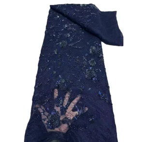 KC Fabric 10 Colors Vines Floral Beaded Lace Rhinestone Mesh Breathable Abrasion Resistant Medium Weight for African Wedding