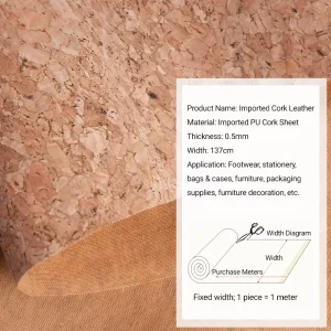 KEMERLIN Natural Cork Fabric Wood Grain PU Leather for Furniture Sofa Luggage-Waterproof & Abrasion-Resistant YHG008