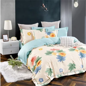KOSMOS Classic 4-Piece Microfiber Polyester Sheet Set Floral Print Fitted Flat Sheet Pillowcases Home Bedding Wrinkle Free