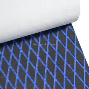 KT GuoMei Diamond Pattern EVA Foam Marine Deck Self-Adhesive Synthetic Black Over Blue Brushed Outdoor Yacht Mats