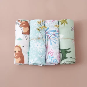 Kangobaby Industry Price Baby Muslin Blanket Breathable 2 Layers Organic Cotton Gauze Infant Swaddling Wrap with Screen Prin
