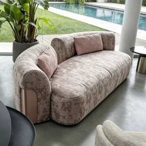 Khaki Colored Fabric 2 Sitter Arched Modern Sofa Luxurious with Comfort Cushions