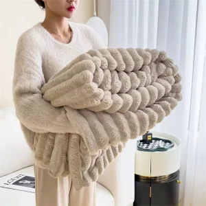 Khaki Luxury Plush Rabbit Faux Fur Throw Blanket Super Comfortable Oversized Warm Thick Bubble Soft Cozy for Couch Living Room