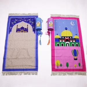 Kid Prayer Mat Gift Set Polyester Carryable Tube Prayer Rug Gift Set Mosque Prayer Carpet