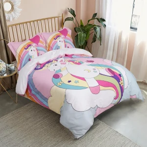 Kid Unicorn Cartoon Bedding Set 100% Cotton Custom Four Pcs Set