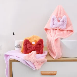 Kid Women Quick Dry Cute New Cartoon Super Absorbent Hair Towel Microfiber Hair Towel Wrap With Bow