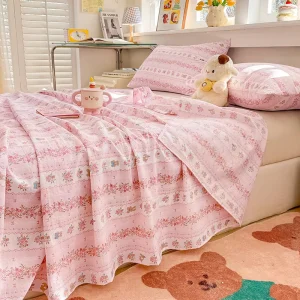 Kids & Baby Cotton Bedding Set, 3Pcs Double Gauze Printed Sheets, Soft Breathable Home Textile for Nursery, Dorm, and Travel