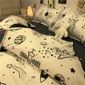 Kids Bedding Sets Print Cartoon Bed Linen Duvet Cover Pillow Case 4 Pcs Set