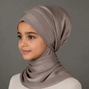 Kids Hijab Fabric Plaid Stripe Sateen Breathable Anti-static Polyester for All Seasons Wear Model B5