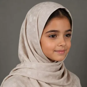 Kids Hijab Fabric Plaid Striped Sateen Breathable Memory Polyester for Muslim Kids Casual Daily Wear Model 5501