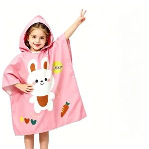 Kids Hooded Poncho Beach Towel Custom Printed Soft Microfiber Quick Dry Antimicrobial Hooded Cape Bath Towel Low MOQ